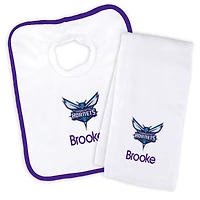 Newborn & Infant White Charlotte Hornets Personalized Bib & Burp Cloth Set
