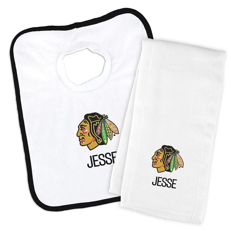 Newborn & Infant White Chicago Blackhawks Personalized Bib & Burp Cloth Set