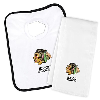 Newborn & Infant White Chicago Blackhawks Personalized Bib & Burp Cloth Set