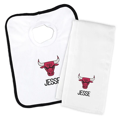 Newborn & Infant White Chicago Bulls Personalized Bib & Burp Cloth Set