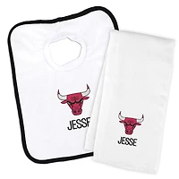 Newborn & Infant White Chicago Bulls Personalized Bib & Burp Cloth Set