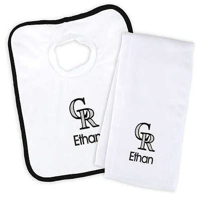 Newborn & Infant White Colorado Rockies Personalized Bib & Burp Cloth Set