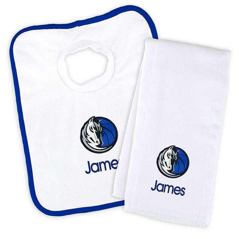 Newborn & Infant White Dallas Mavericks Personalized Bib & Burp Cloth Set