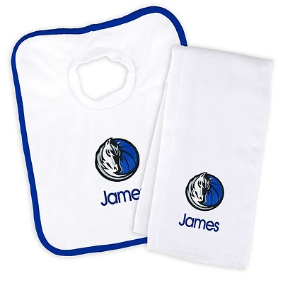 Newborn & Infant White Dallas Mavericks Personalized Bib & Burp Cloth Set