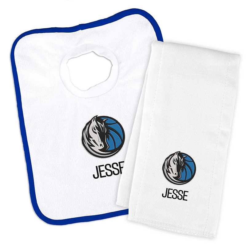 Newborn & Infant White Dallas Mavericks Personalized Bib & Burp Cloth Set
