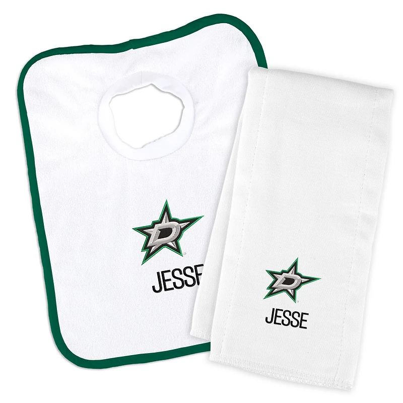 Newborn & Infant White Dallas Stars Personalized Bib & Burp Cloth Set