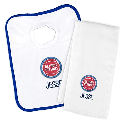 Newborn & Infant White Detroit Pistons Personalized Bib & Burp Cloth Set