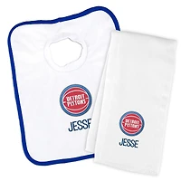 Newborn & Infant White Detroit Pistons Personalized Bib & Burp Cloth Set