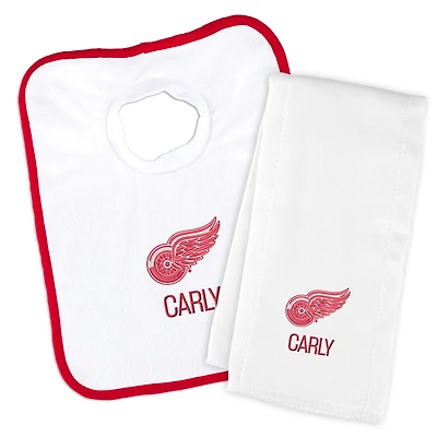 Newborn & Infant White Detroit Red Wings Personalized Bib & Burp Cloth Set