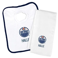 Newborn & Infant White Edmonton Oilers Personalized Bib & Burp Cloth Set