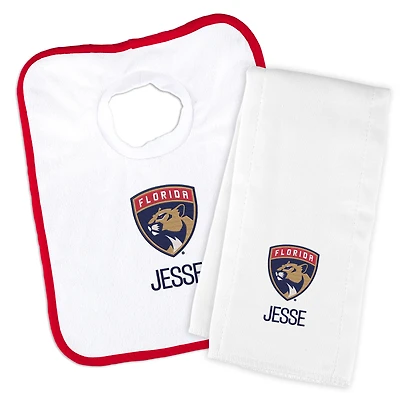Newborn & Infant White Florida Panthers Personalized Bib & Burp Cloth Set