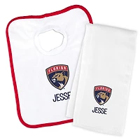 Newborn & Infant White Florida Panthers Personalized Bib & Burp Cloth Set
