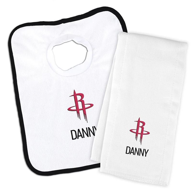 Newborn & Infant White Houston Rockets Personalized Bib & Burp Cloth Set