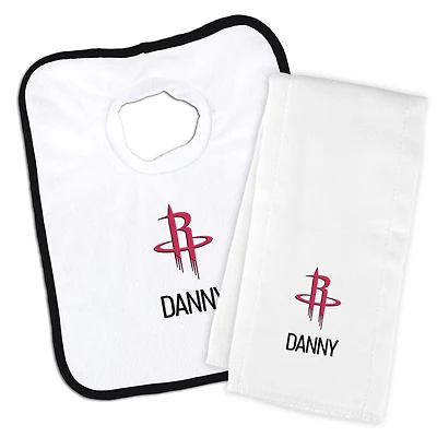 Newborn & Infant White Houston Rockets Personalized Bib & Burp Cloth Set