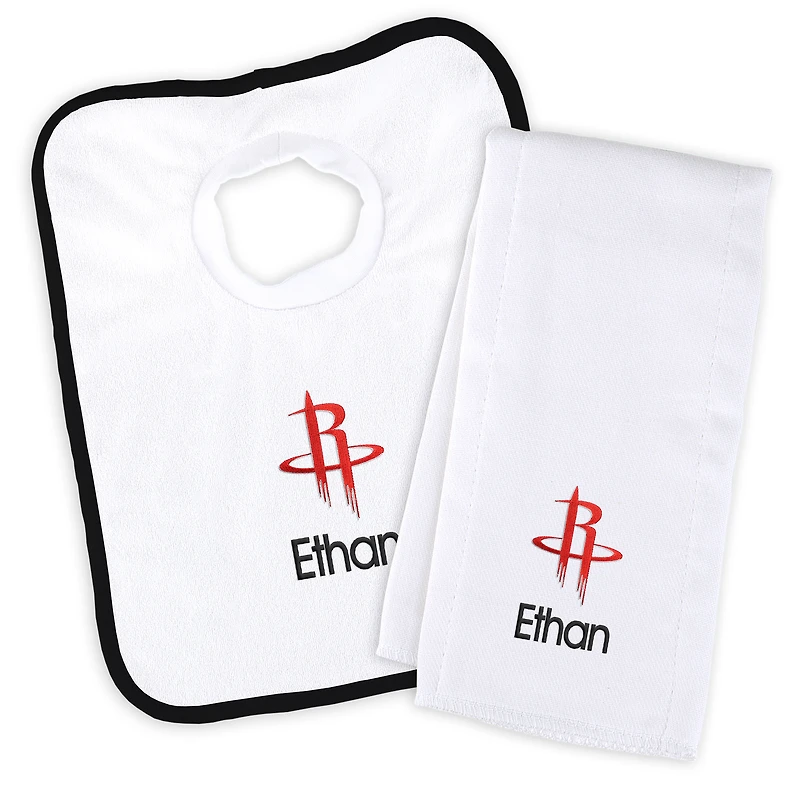 Newborn & Infant White Houston Rockets Personalized Bib & Burp Cloth Set