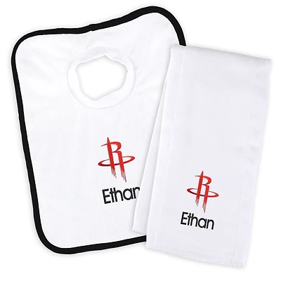 Newborn & Infant White Houston Rockets Personalized Bib & Burp Cloth Set