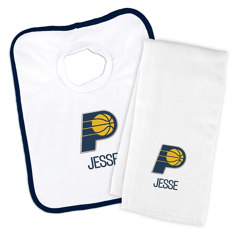 Newborn & Infant White Indiana Pacers Personalized Bib & Burp Cloth Set