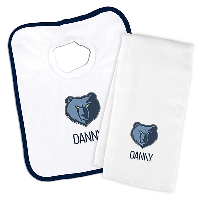 Newborn & Infant White Memphis Grizzlies Personalized Bib & Burp Cloth Set
