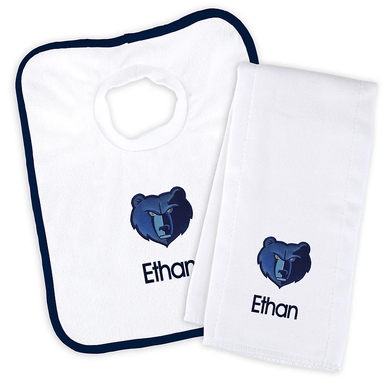 Newborn & Infant White Memphis Grizzlies Personalized Bib & Burp Cloth Set