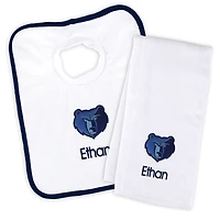 Newborn & Infant White Memphis Grizzlies Personalized Bib & Burp Cloth Set