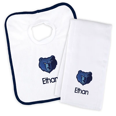 Newborn & Infant White Memphis Grizzlies Personalized Bib & Burp Cloth Set
