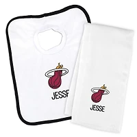 Newborn & Infant White Miami Heat Personalized Bib & Burp Cloth Set