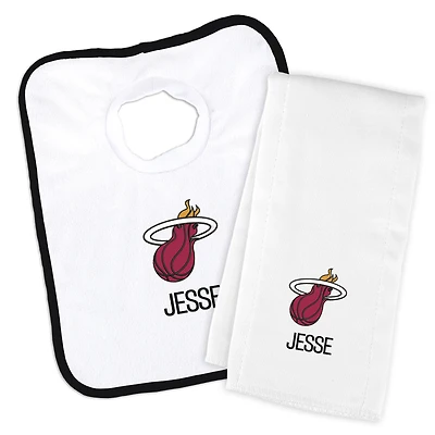 Newborn & Infant White Miami Heat Personalized Bib & Burp Cloth Set