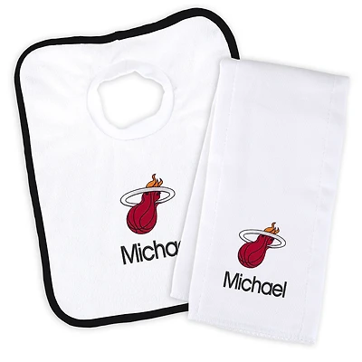 Newborn & Infant White Miami Heat Personalized Bib & Burp Cloth Set