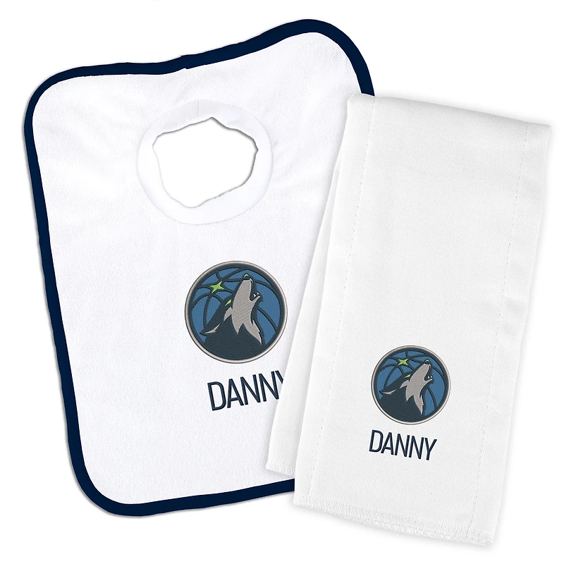 Newborn & Infant White Minnesota Timberwolves Personalized Bib & Burp Cloth Set