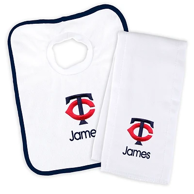 Newborn & Infant White Minnesota Twins Personalized Bib & Burp Cloth Set