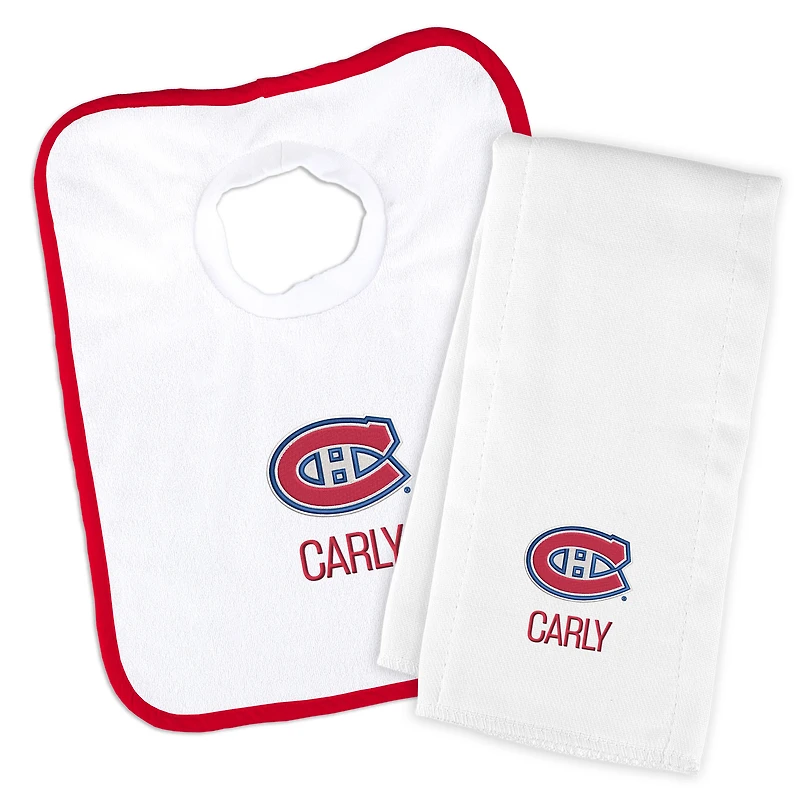 Newborn & Infant White Montreal Canadiens Personalized Bib & Burp Cloth Set