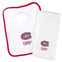 Newborn & Infant White Montreal Canadiens Personalized Bib & Burp Cloth Set