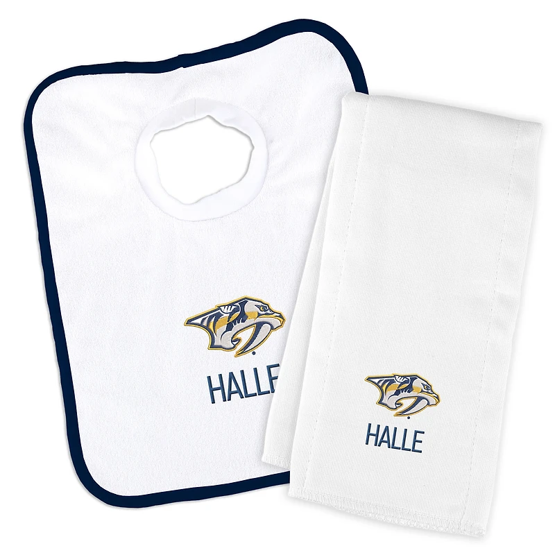 Newborn & Infant White Nashville Predators Personalized Bib & Burp Cloth Set