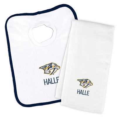 Newborn & Infant White Nashville Predators Personalized Bib & Burp Cloth Set