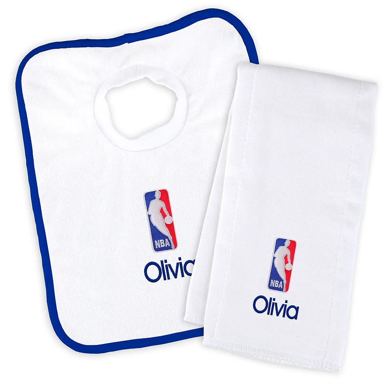 Newborn & Infant White NBA Personalized Bib & Burp Cloth Set