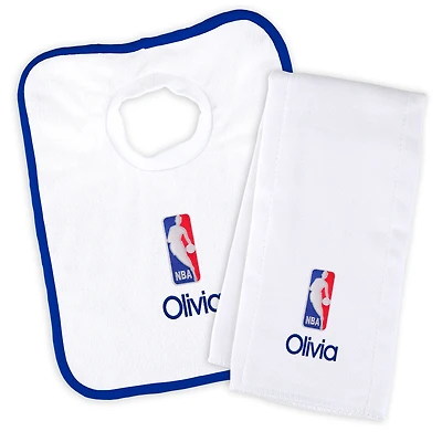 Newborn & Infant White NBA Personalized Bib & Burp Cloth Set