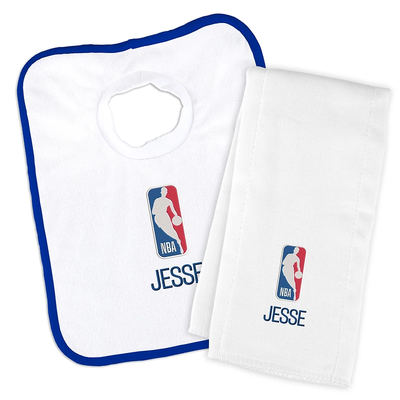 Newborn & Infant White NBA Personalized Bib & Burp Cloth Set