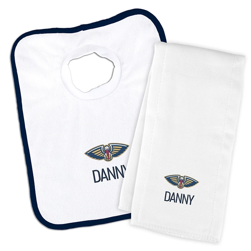 Newborn & Infant White New Orleans Pelicans Personalized Bib & Burp Cloth Set