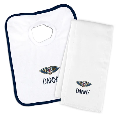Newborn & Infant White New Orleans Pelicans Personalized Bib & Burp Cloth Set