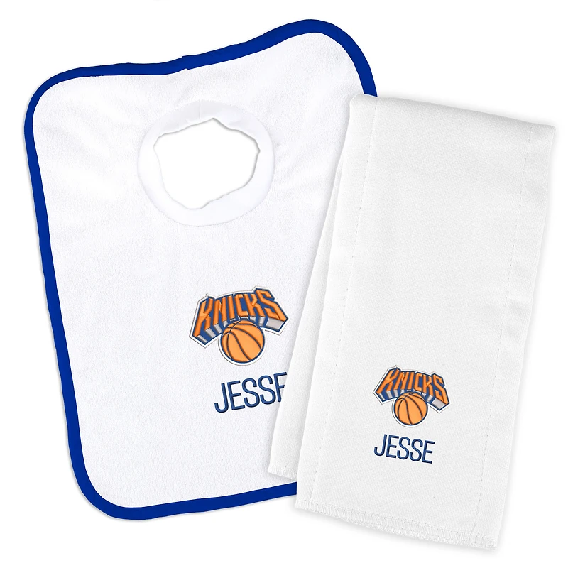 Newborn & Infant White New York Knicks Personalized Bib & Burp Cloth Set
