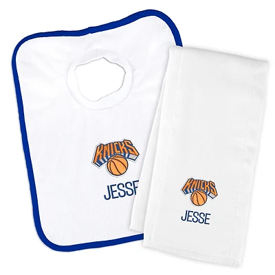 Newborn & Infant White New York Knicks Personalized Bib & Burp Cloth Set