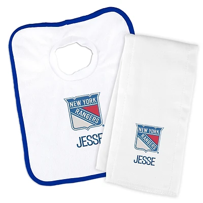 Newborn & Infant White New York Rangers Personalized Bib & Burp Cloth Set