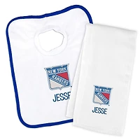 Newborn & Infant White New York Rangers Personalized Bib & Burp Cloth Set