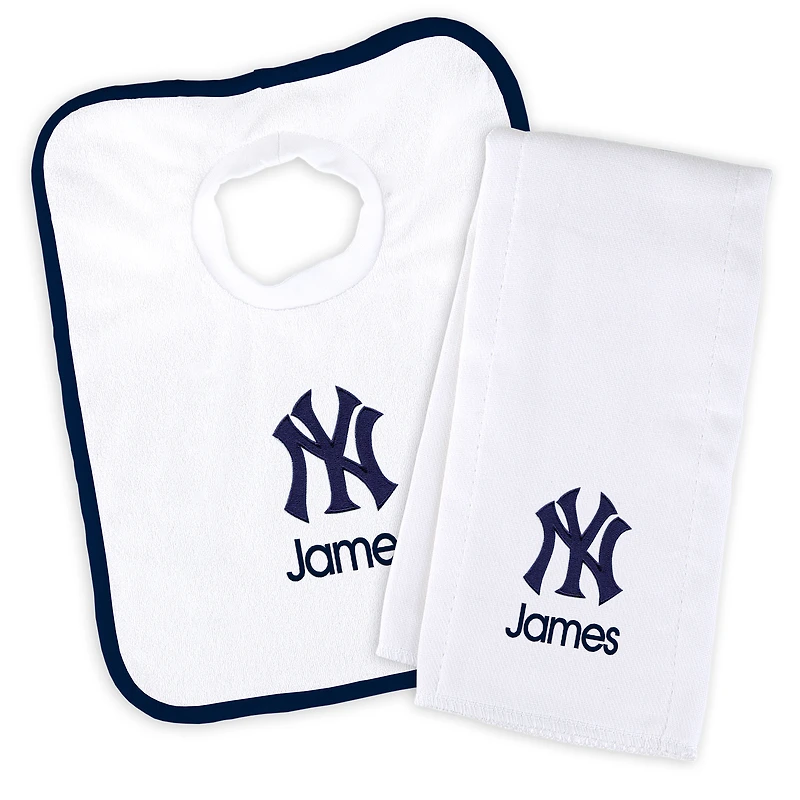 Newborn & Infant White New York Yankees Personalized Bib & Burp Cloth Set