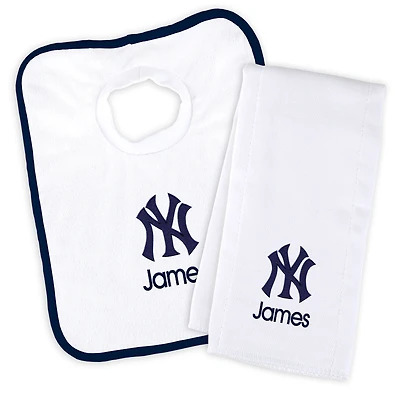 Newborn & Infant White New York Yankees Personalized Bib & Burp Cloth Set