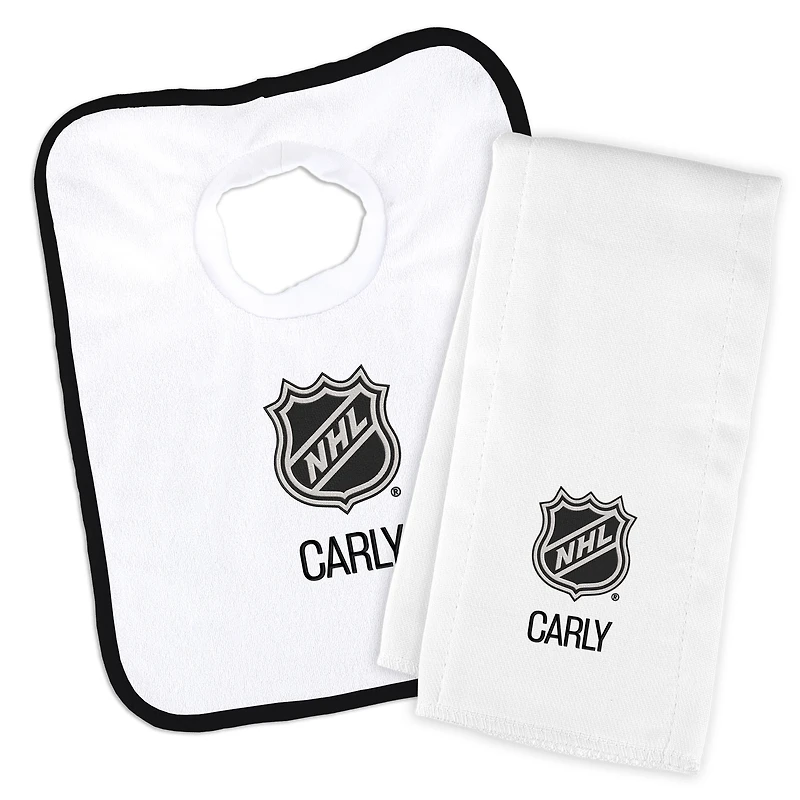 Newborn & Infant White NHL Personalized Bib & Burp Cloth Set