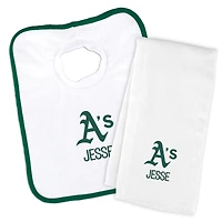 Newborn & Infant White Oakland Athletics Personalized Bib & Burp Cloth Set