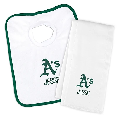 Newborn & Infant White Oakland Athletics Personalized Bib & Burp Cloth Set