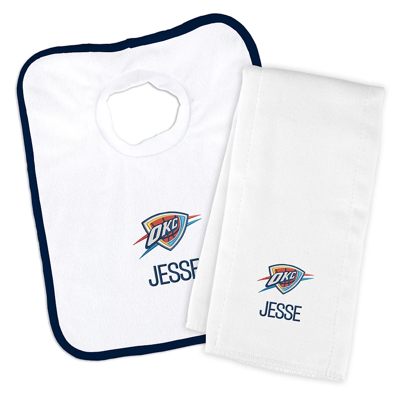Newborn & Infant White Oklahoma City Thunder Personalized Bib & Burp Cloth Set