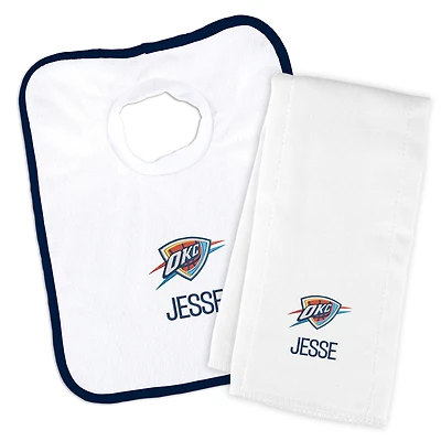 Newborn & Infant White Oklahoma City Thunder Personalized Bib & Burp Cloth Set